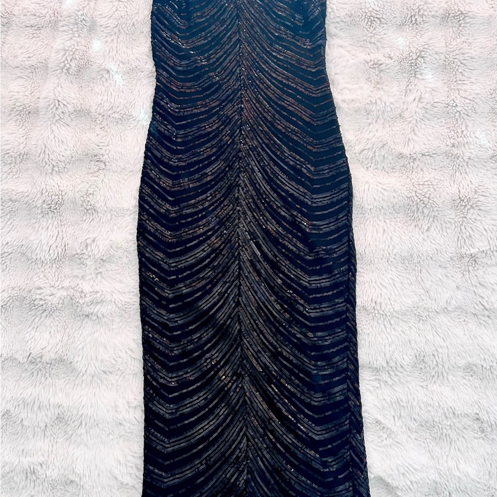 Lulu's Black Beaded Sequin Chevron Midi Dress - Picture 6 of 11